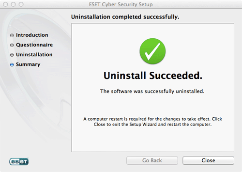 ESET Cyber Security, Uninstall Successful